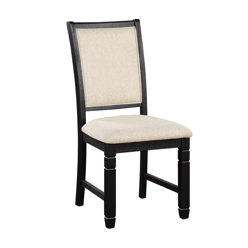 2 chaises de salle à manger à finition noire, siège en tissu beige texturé, 2 chaises rembourrées transitionnelles, structure en bois, goût
