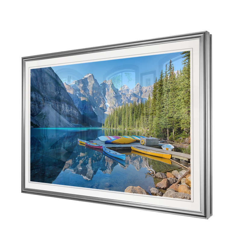 « banff canoë dock », reproduction, H 26 po x l 36 po x P 1,5 po, Cadre argenté