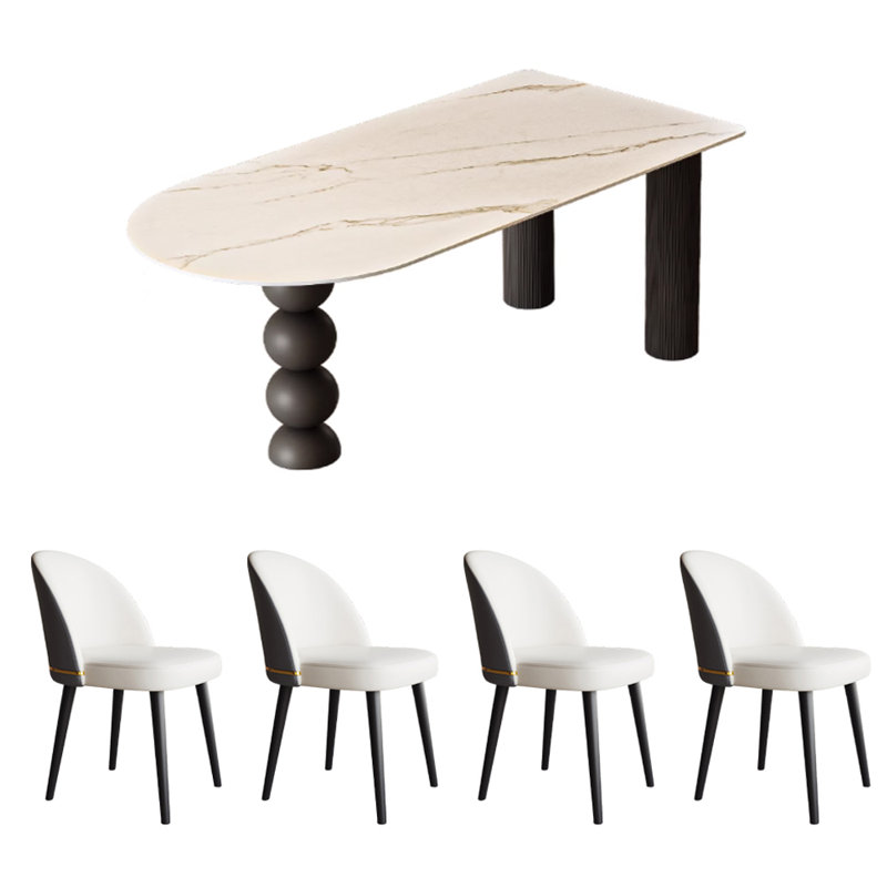 Modern Creative Rock Slab Dining Table Set, 29.52"H x 55.11"L x 31.49"W
