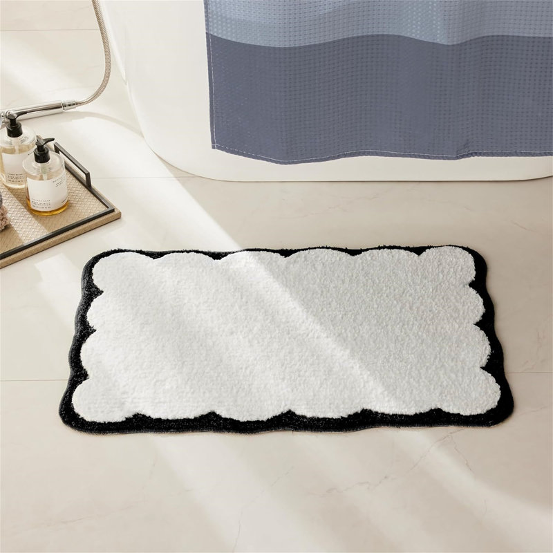 Attikus Microfiber / Microsuede Non-Slip Bath Mat, Black/White