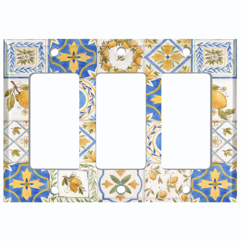 Lemon Coastal Tile 3-Gang Rocker Wall Plate