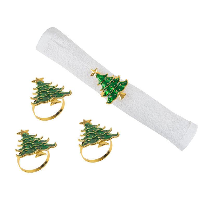 Rond de serviette arbre de Noël vert, ensemble de 4, Vert