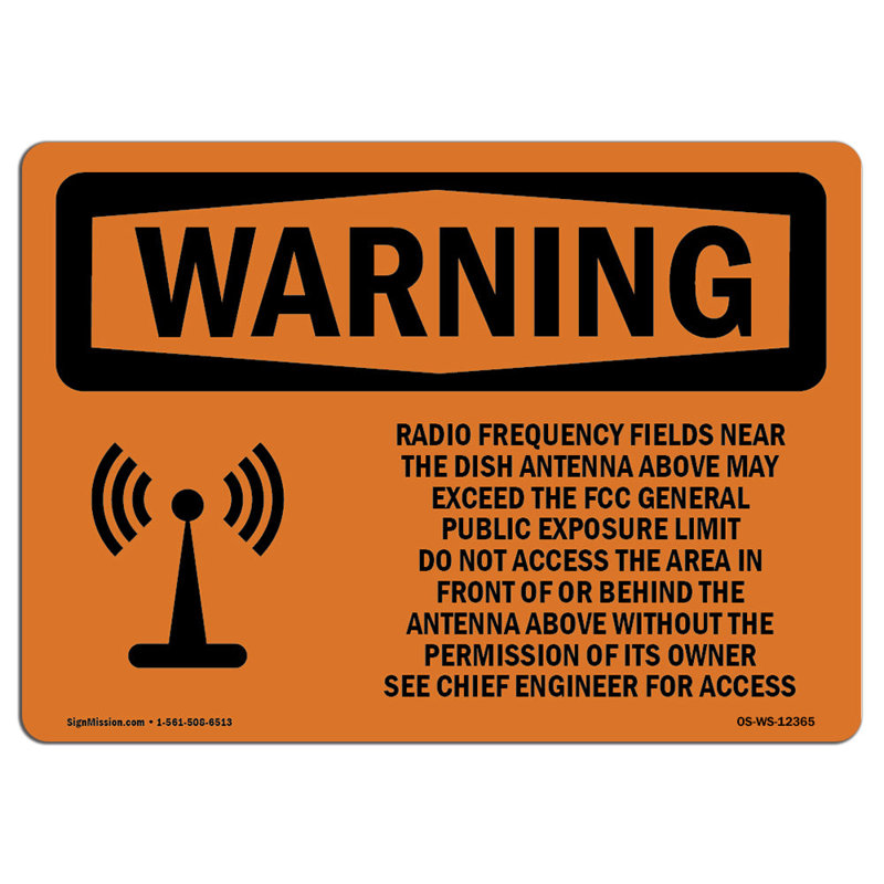 Champs de radiofréquences près de l'enseigne, H 12 po x l 18 po x P 0,1 po
