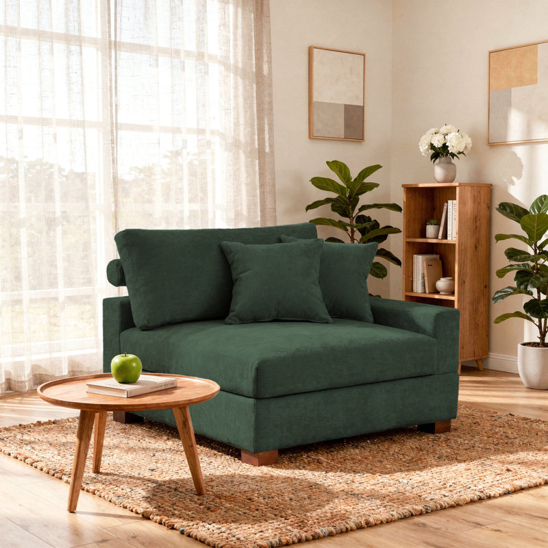 Fauteuil rembourré en chenille vert avec dossier rembourré, module de fauteuil simple avec accoudoirs pour canapé modulaire