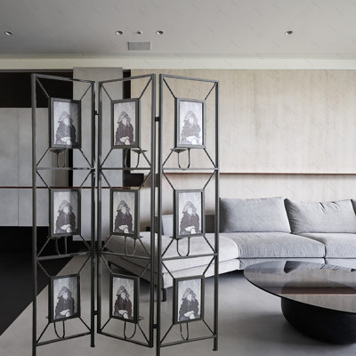 Paravents de 47 po x 71 po avec paravents, 3 panneaux décoratifs avec cadre photo, miroir antique et chandelier