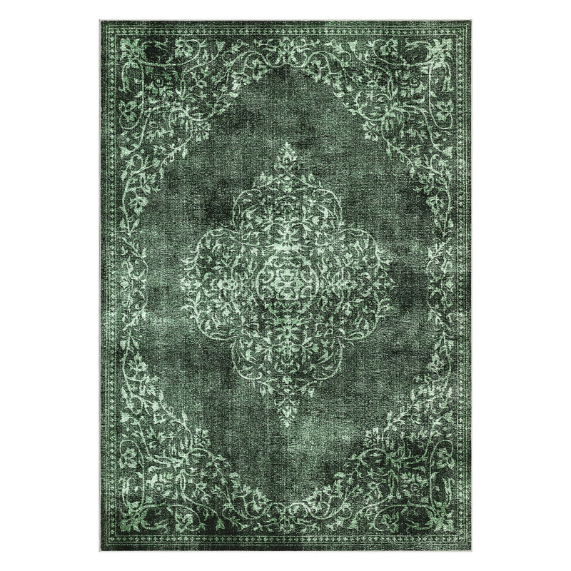Area Rugs for Living Room Non-Slip Machine Washable Retro Rug Rug for Bedroom Dining Room Home Office Coffee, Green