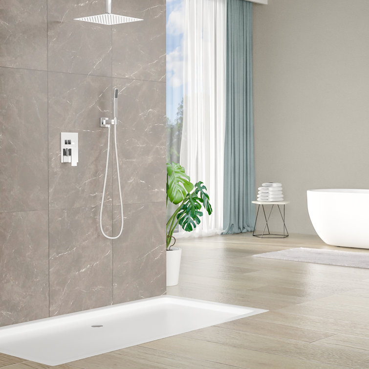 Rainfall Shower System with 12 Inch Shower Head and Handheld Complete Combo Set Ceiling Mount