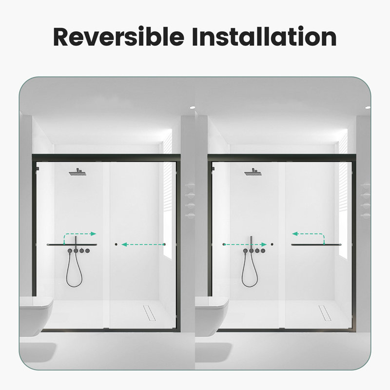 Semi-Frameless Double Sliding Shower Door, Clear/Black