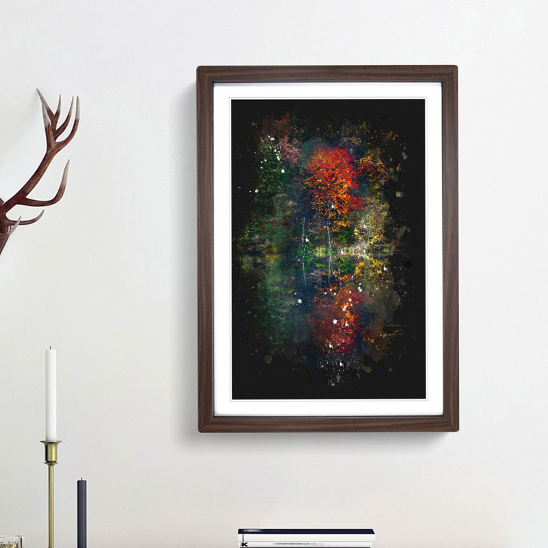Autumn Forest Reflection - Picture Frame Graphic Art Print, 87cm H x 62cm W x 2cm D, Walnut Framed