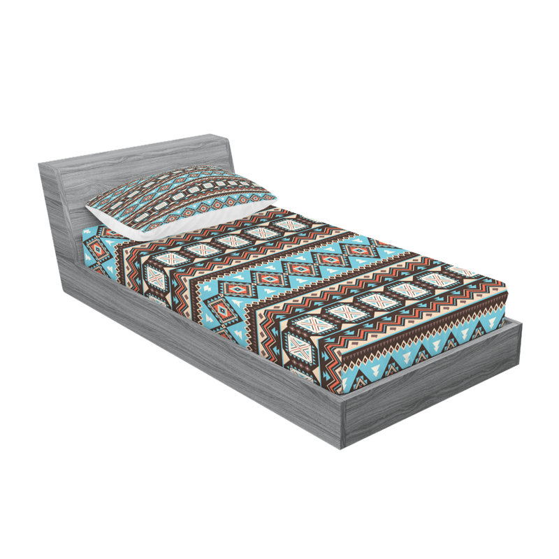 Multicolore drap-housse et coussin décoratif Ambesonne Aztec, Ensemble de draps pour lit simple + 3 pièces supp