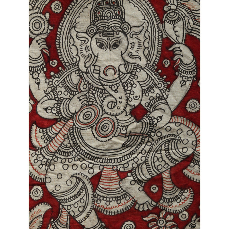 Quatre mains dansant Ganapati | Kalamkari, peinture sur coton