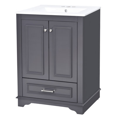24'' Ceramic Basin Bathroom Cabinet - Frame & Versatile Storage Vanity With Sink Setup Modern Structure And Ample Space