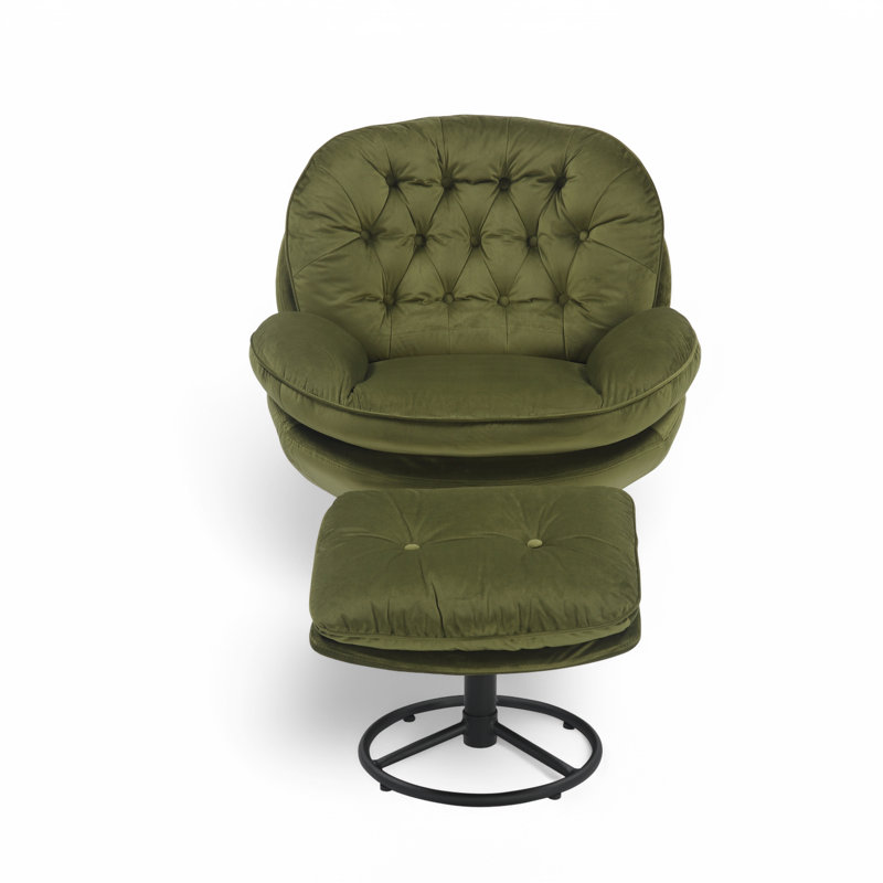 Velvet Swivel With Footstool Accent Chair, Sage Green