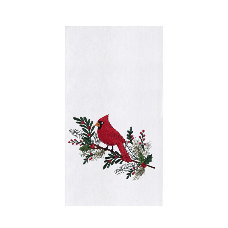 Serviette de Noël brodée Cardinal Holly Berry