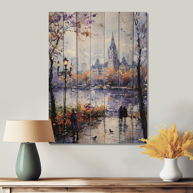 Aquarelle Ottawa Park I - Art mural traditionnel sur bois de pin naturel, H 32 po x l 24 po
