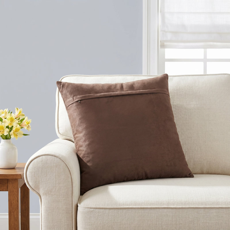 Declan Leather/Suede Reversible Pillow Cover, Down Fill, 18" x 18", Brown