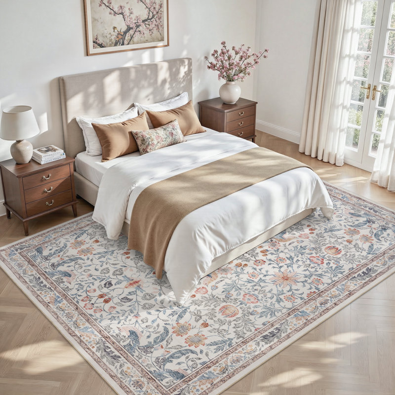 Soft Multicolor Vintage Floral Washable Non-Slip Area Rug for Living Room & Bedroom, Rectangle 10' x 14'