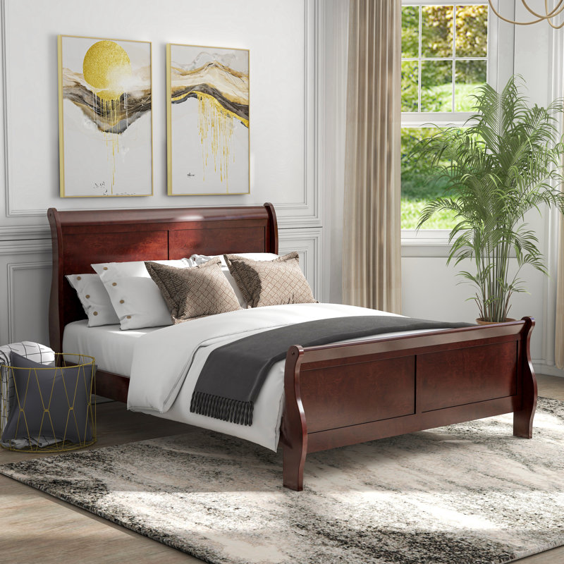 Aberdeen Solid Wood Sleigh Bed, Cherry, Queen
