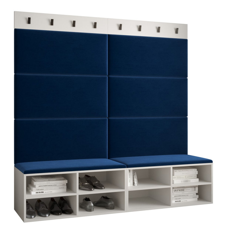 Jakab 168 cm W Hall Tree with Storage Bench and Shoe Storage, White/Blue
