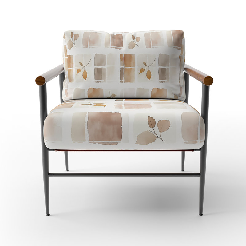Chaise d'appoint Plaid - Fauteuil brun neutre, Bras ronds bruns