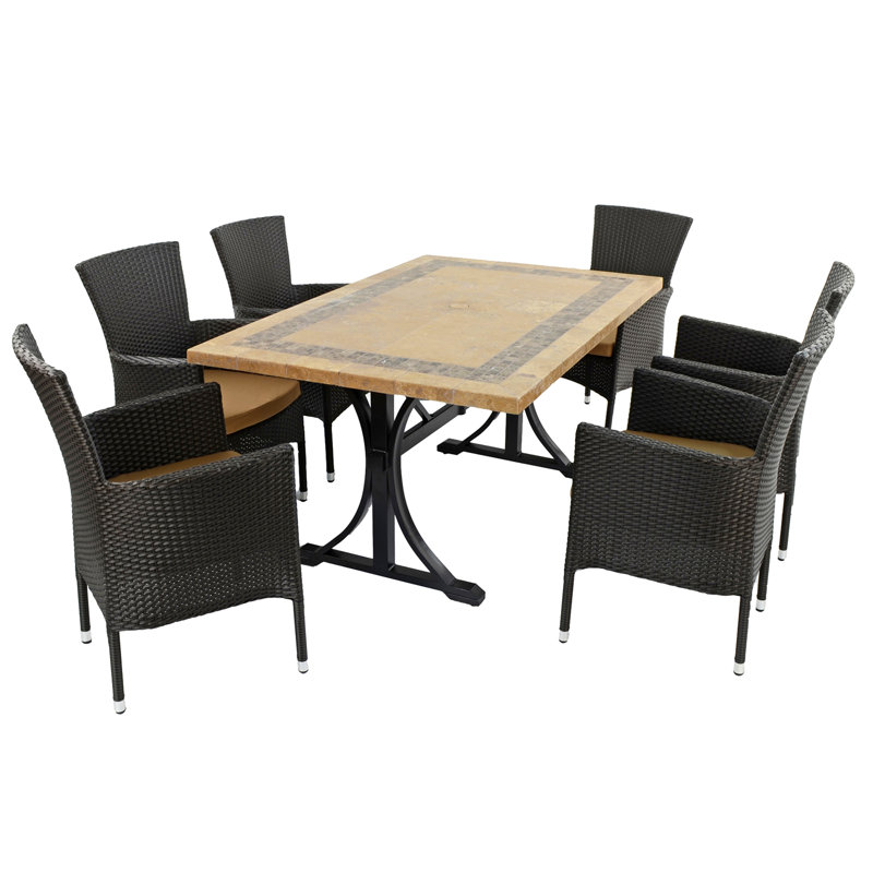 CHARLESTON Stone Dining Table with 6 STOCKHOLM Chairs Garden Set, Brown