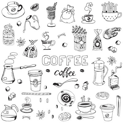 Hand Drawn Coffee Set by Tom-iurchenko - Wrapped Canvas Print