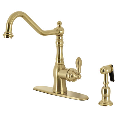 Kingston Brass American Classic Single-Handle 2-or-4 Hole Deck Mount Kitchen Faucet with Brass Sprayer
