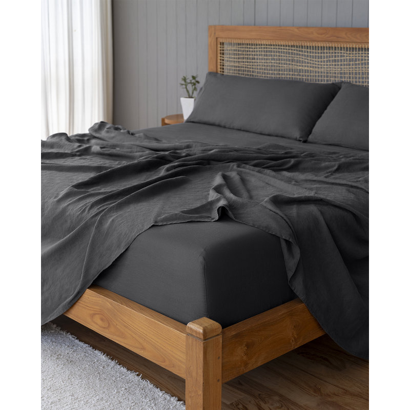 Ensemble de draps en lin Baloo Living, Ensemble de draps pour lit très grand californien, Noir