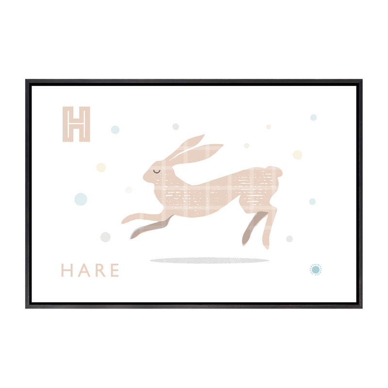 Hare - impression d'art graphique, Pas de tapis, H 40 po x l 60 po x 1,5 po, Toile avec cadre noir patiné
