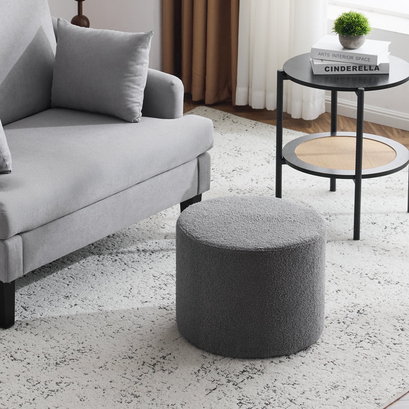 Upholstered Pouf 17.7"x17.7"x13.8", Gray Teddy