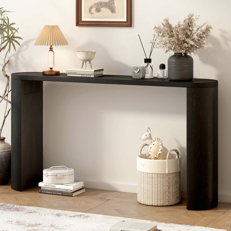 Simple Modern Style Multi-Functional Use Porch Table With Semi-Cylindrical Leg Design, Black