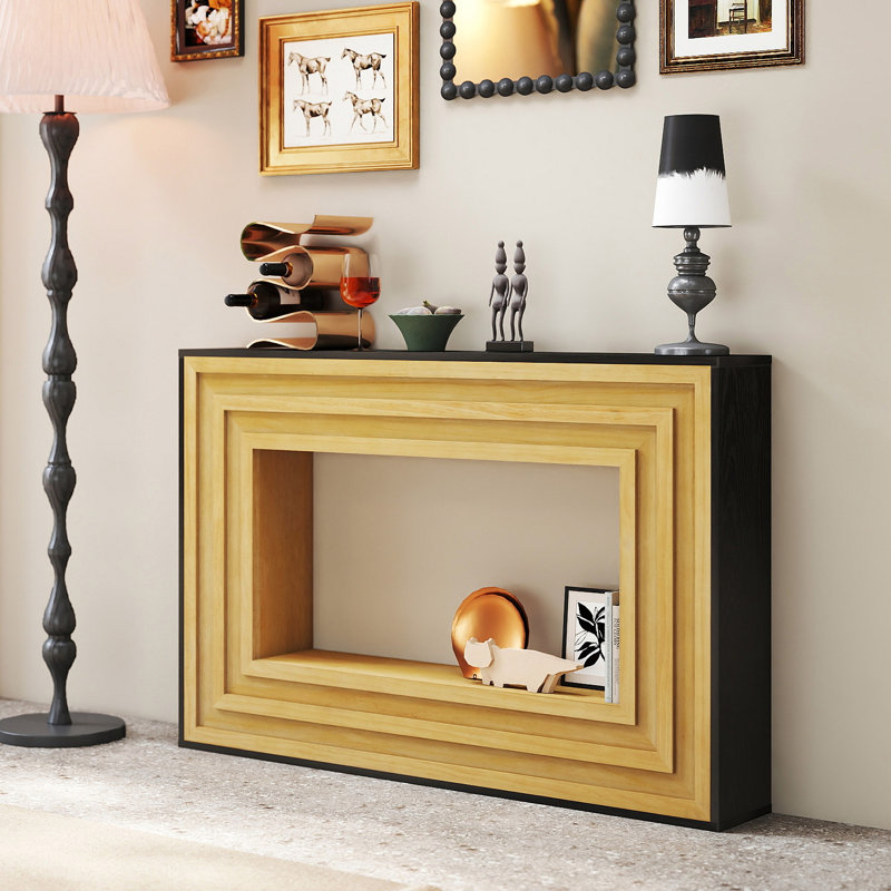 Console Modern Contrast moderne avec structure en bois stratifié et plateau noir