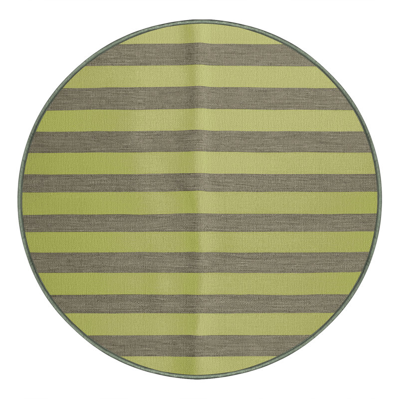 Tapis vert à rayures horizontales lavable à la machine, Rond 4 pi