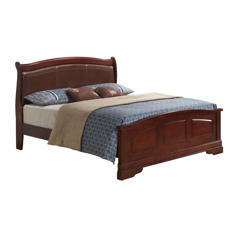 Louis Phillipe Bed With Faux Leather Panel Headboard, King, Cherry