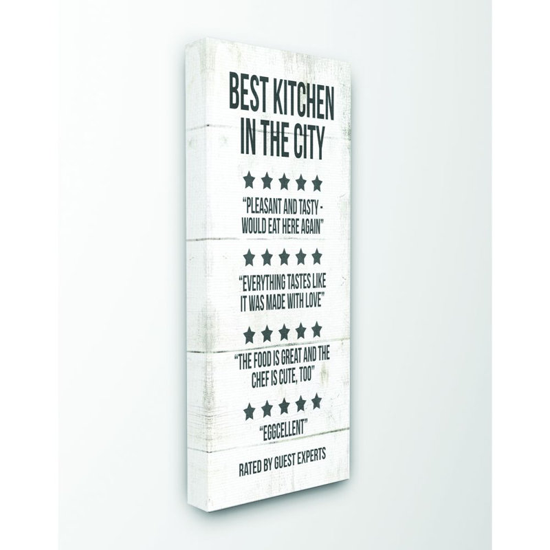 «Best Kitchen Five Star Wood Texture Funny Word Design», reproduction d'art textuel sur toile, Toile tendue