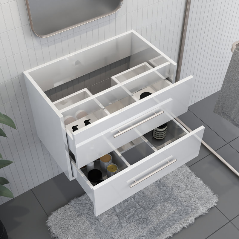 Agustiniano 30'' Single Bathroom Vanity with Ceramic Top, Glossy White