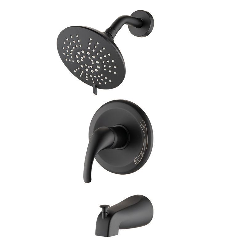 Ensemble de bec de baignoire à poignée simple et pomme de douche à 5 fonctions (valve incluse), Noir mat