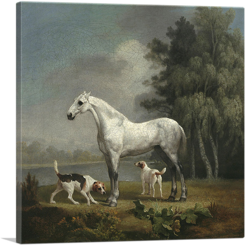 «A Dapple Gray Hunter with Two Foxhouds» par George Stubbs, reproduction d'art sur toile tendue