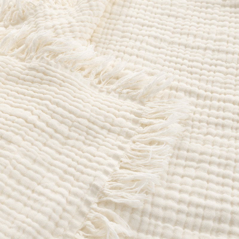 Jeté à franges 100% coton, Crème