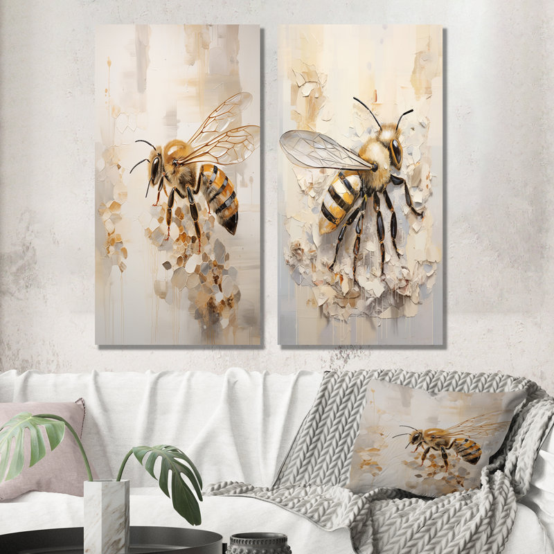Minimalisme Buzzing Bee - ensemble de 2 décorations murales en métal Bee, H 32 po x l 32 po