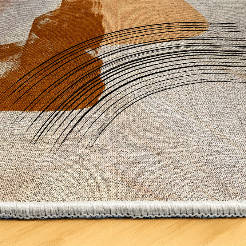 Elara Collection Digital Print Cotton-Polyester Brown Beige Abstract Rug, Runner 2'8" x 9'11"