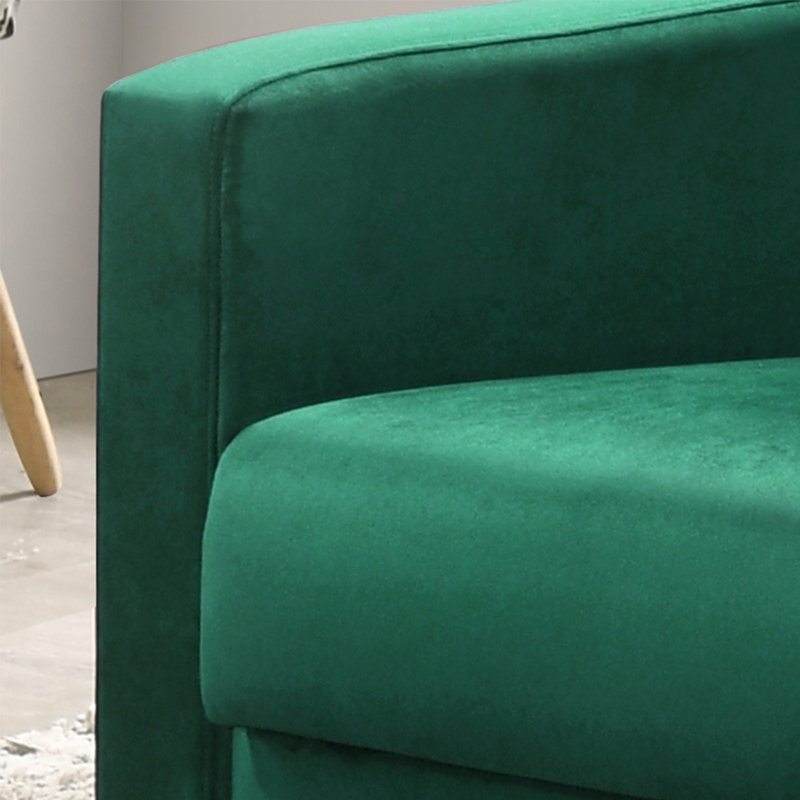 Green Velvet Tufted Accent Chair with Square Arms