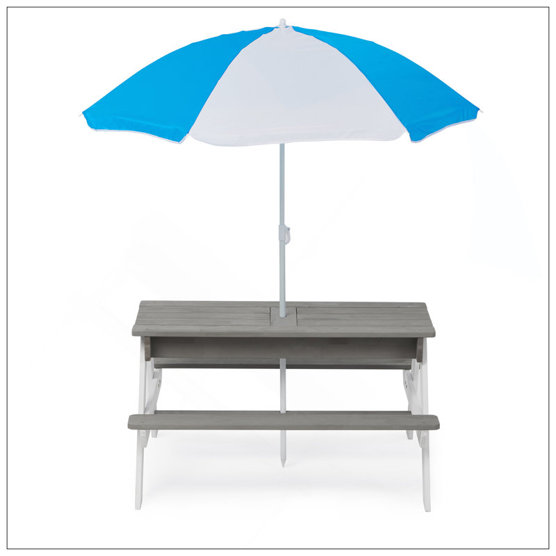 Table de pique-nique en bois pour enfants 3 en 1 avec parasol, sable convertible et wate, gris ASTM et CPSIA