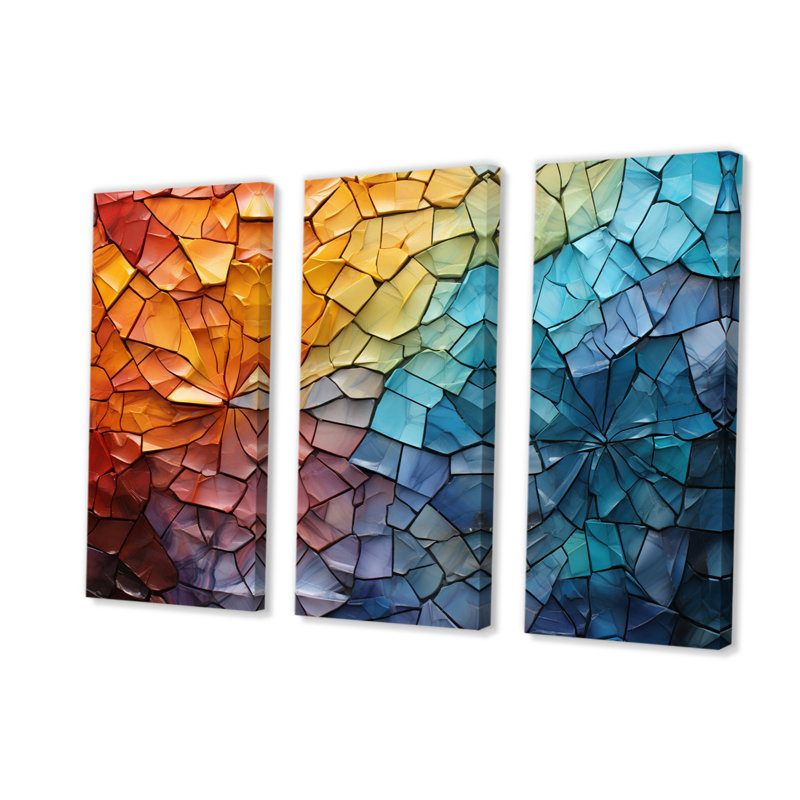 Colourful Mosaic II - Abstract Collages Wall Art Living Room Set, 40" H x 60" W x 1" D