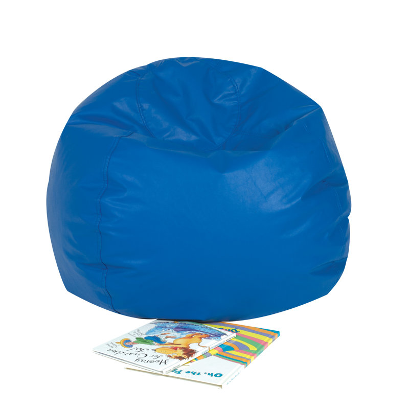 Small Vegan Leather 26" Round Bean Bag, Blue Faux Leather