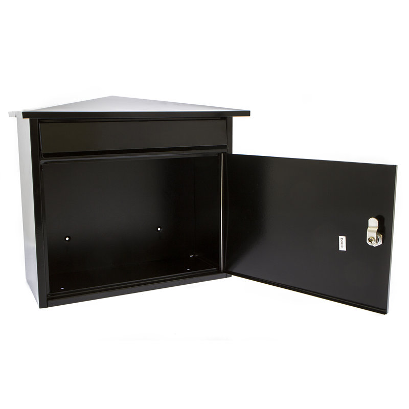 Mersey Wall Mounted Galvanised Steel Lockable Weatherproof Post Box - 39x35x20cm, Black