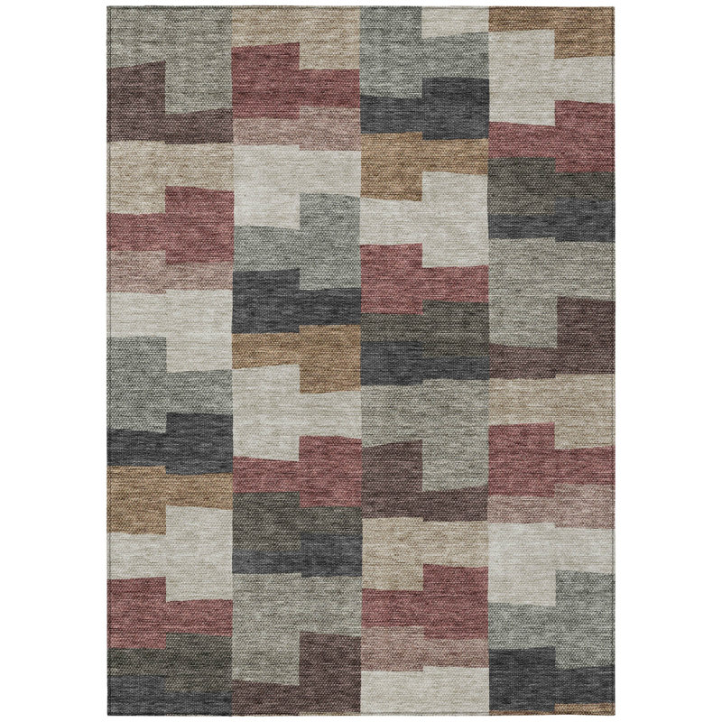 3' X 5' Orange Copper And Charcoal Geometric Washable Indoor Outdoor Area Rug