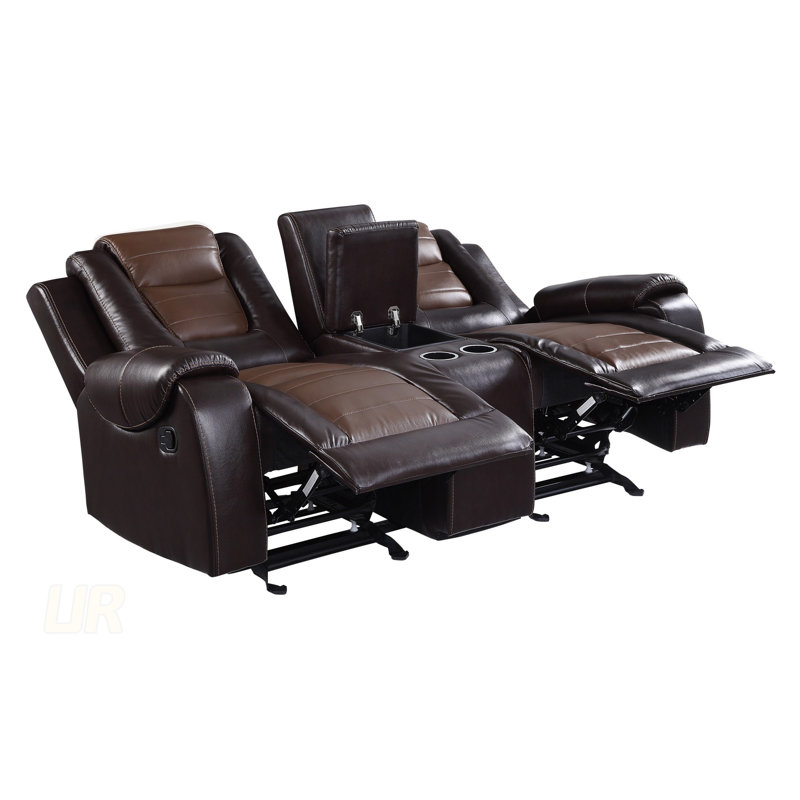 Modern Luxury Living Room Sofa Set With Reclining Features, Faux Leather Upholstery, And Built-In Storage Solutions