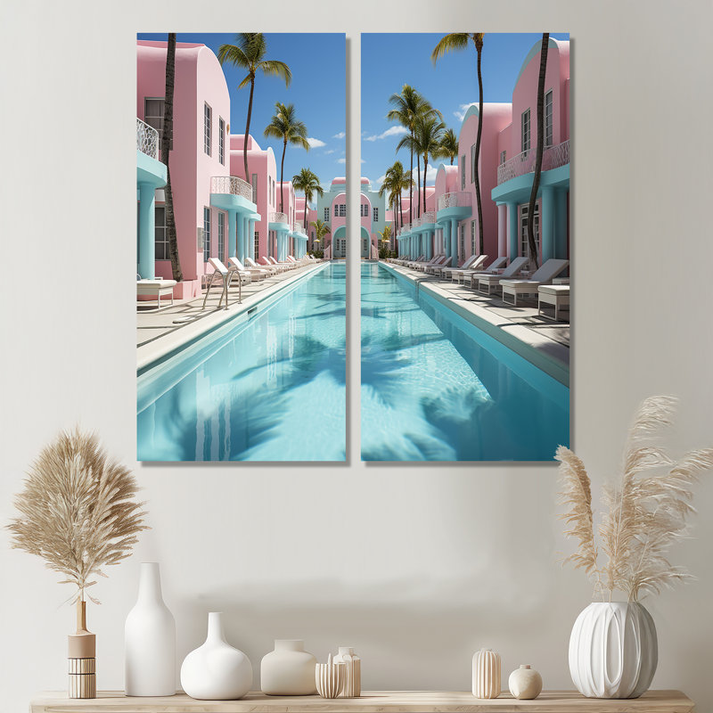 USA Miami Vibes - Art mural bleu à 2 panneaux, 40" H x 40" W, Wrapped Canvas, Does Not Apply