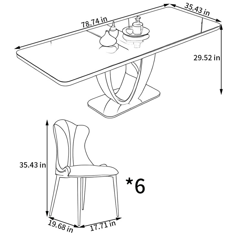 Ensemble de table et de chaises rectangulaires Home Rock, H 29,52 po x L 78,74 po x l 35,43 po